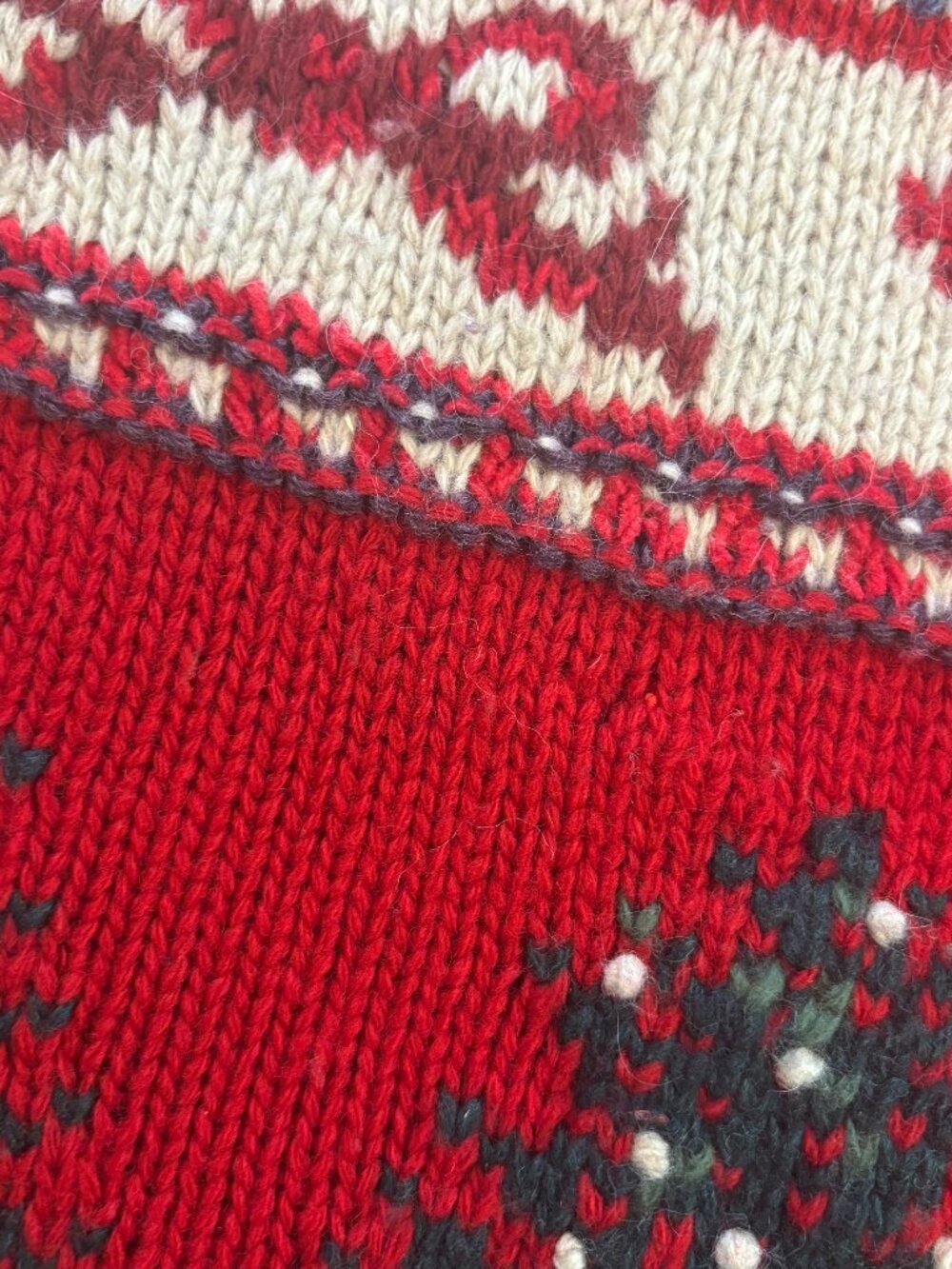 Vintage TALBOTS Hand Knit Christmas Tree  Heart Holiday Cardigan Sweater Wool M - Picture 11 of 12